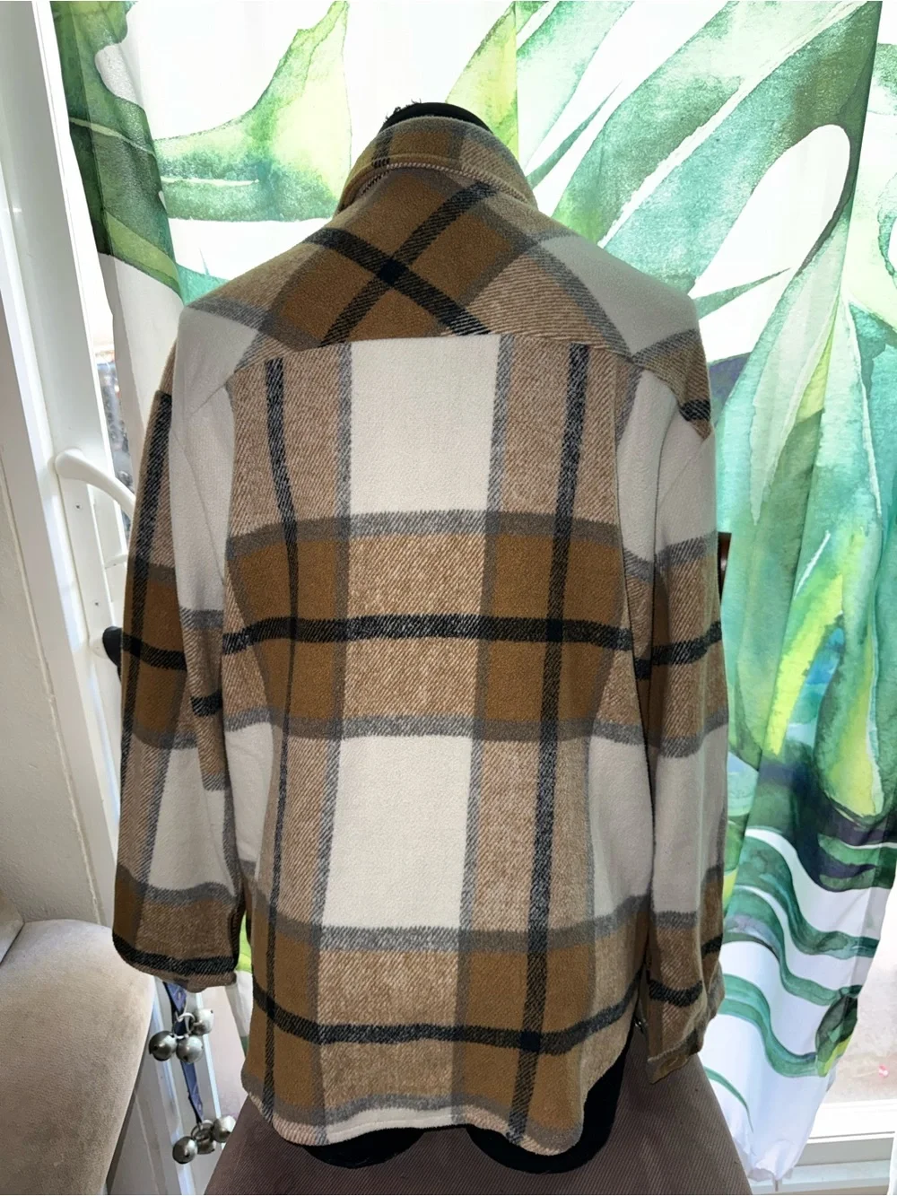 Women’s Brown Plaid Button-Up Shacket - Casual Layering Jacket